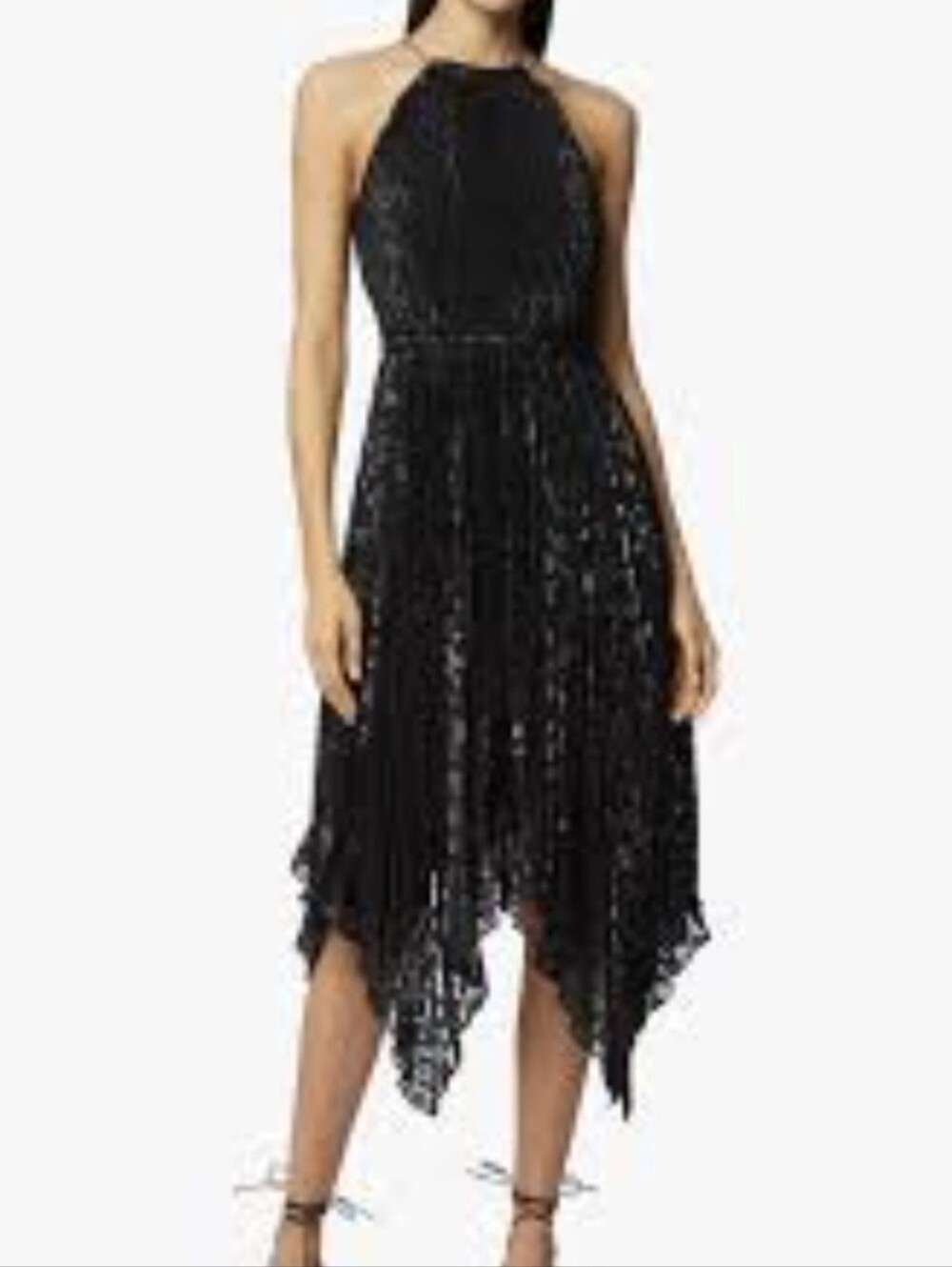 Michael kors Black Sequin Halter Handkerchief Hem Dress - Women